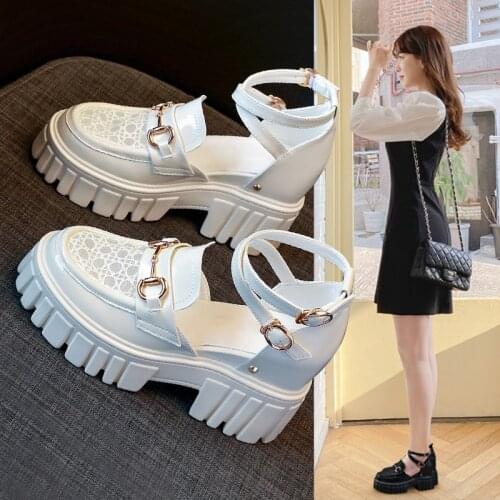 Fashion Summer Women Sandals Shoes Ankle-strap Golden Monk Flatform Girls Block Platform Hidden Heels Shoes