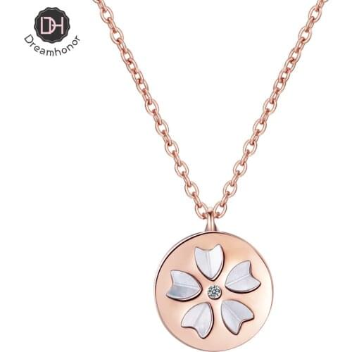 Dreamhonor 2021 Fashion Full Blooming Flower Cherry Shell Pandent 925 Sterling Silver Chain Necklaces Jewelry Accessory