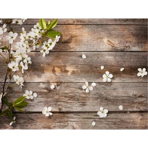 Planks Backdrop Brown Wooden Board and White Flowers Photography Background Holiday Celebration Photo Booth Studio Decor