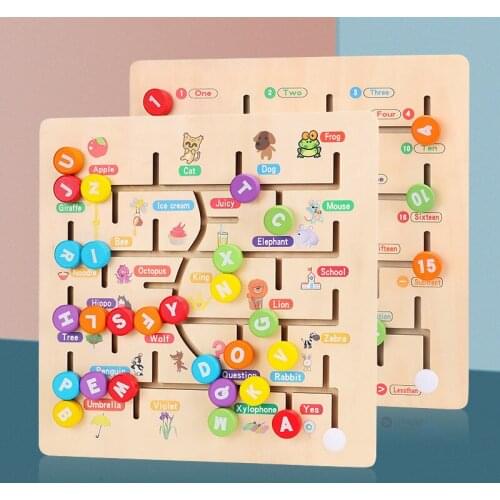 Digital Letter Wooden Maze Toy Roll-on Building Blocks Puzzle Early Education and Wisdom Intellectual Development Teaching Aids