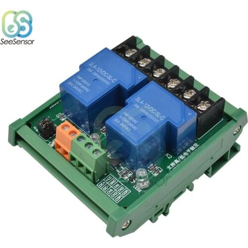 Two 2 Channel Relay Module 30A with Optocoupler Isolation High Low Trigger for Smart Home PLC with Guide Rail 5V 12V 24V