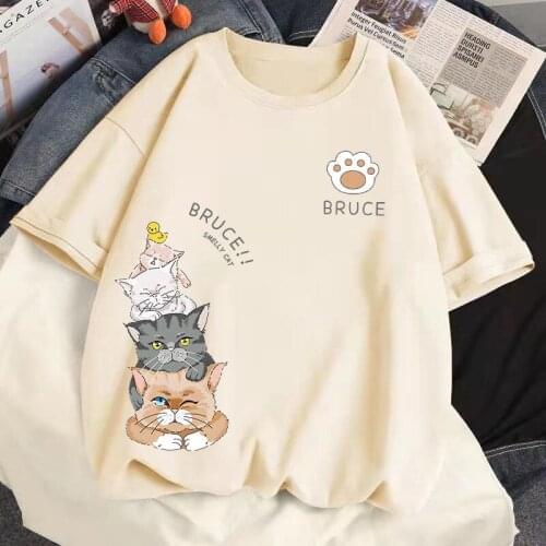 100% Cotton Summer Women White Oversized T-shirt Top Harajuku Tee Kawaii Cat Anime Hip Hop Casual Loose Short Sleeve T Shirt y2k