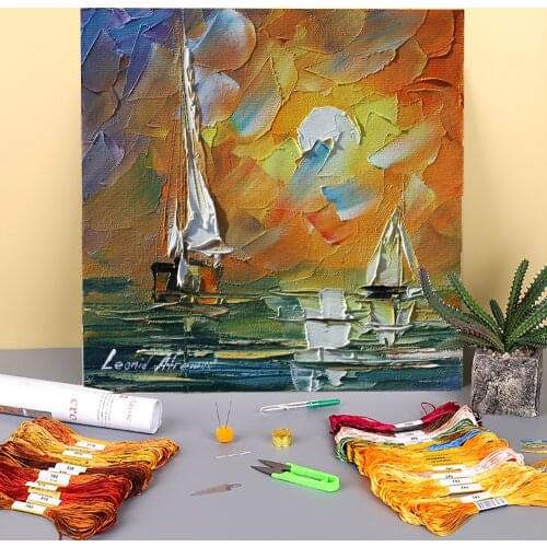 Oil Painting Style Sunset Printed 11CT Cross-Stitch Set DIY Embroidery DMC Threads Hobby Needlework Knitting Handiwork Mulina