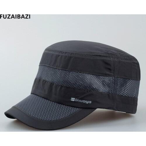 FUZAIBAZI Summer Fashion New Mens Military Hats Simple Wild Ultra-Thin Breathable Visor Adjustable Size Dads Hat Snapback Cap