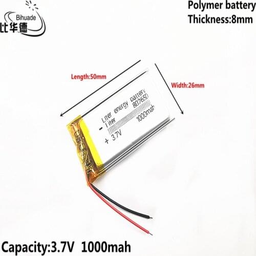 Liter energy battery 3.7V,1000mAH,802650 Polymer lithium ion / Li-ion battery for TOY,POWER BANK,GPS,mp3,mp4,cell phone,speaker