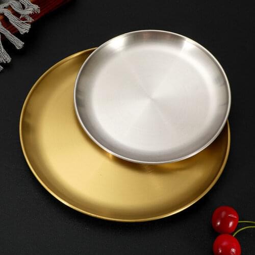 New Dinner Plates European Style Gold Dessert Plate Kitchen Serving Dishes Salad Round Plate Cake Tray Western Steak Round Tray