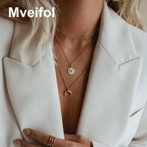 Bohemian Gold Color Crescent Moon Necklace for Women Stainless Steel Geometric Horn Pendant Necklace Choker Tarnish Free Jewelry