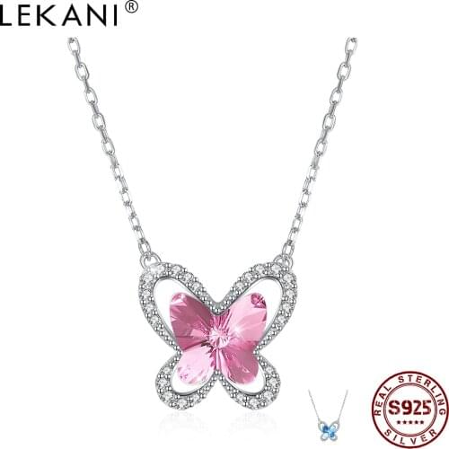 LEKANI 925 Sterling Silver Pendant Necklaces Women Romantic Butterfly Shape Austria Crystal Cubic Zirconia Anniversary Necklace