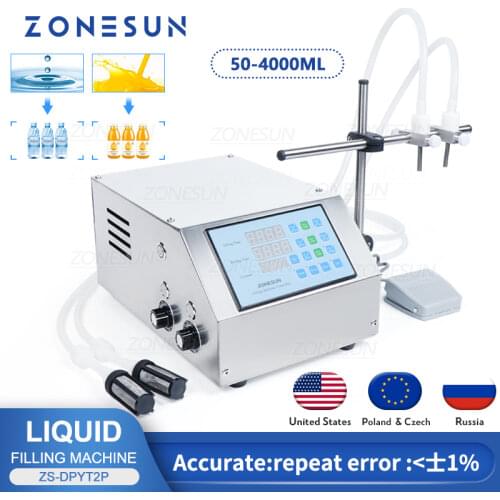 ZONESUN Semi-automatic Liquid Filling Machine Double Nozzles Beverage Juice Perfume Vial Water Bottle Filler 1-4000ml