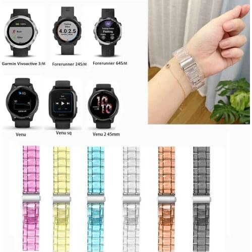 Transparent Resin Band Strap Wirstband For Garmin Venu Sq Forerunner 245 245M 645 645M Vivoactive 3 4 Venu 2 45mm Vivomove HR