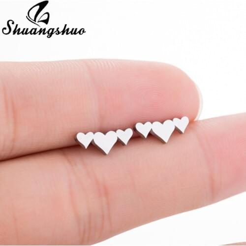Shuangshuo Accessories Women Heart Earrings Gold Heart Stainless Steel Earrings for Women 3 Stars Stud Earrings Female brincos