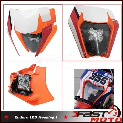 Orange White Black 3 Colors E8 LED Enduro Headlight W/ Shell Sticker For EXC XC-W TE FC FE TC MXF300RX MXF250TS 300RX MXF
