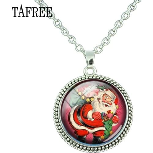 TAFREE Santa Claus Picture necklace women Christmas Fashion Glass Cabochon pendant necklace Christmas gift CM79