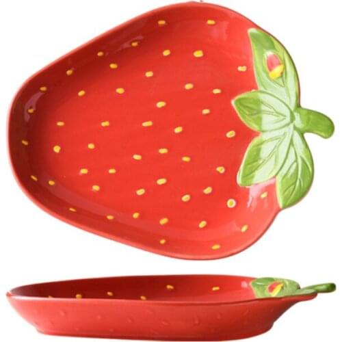 Cute Strawberry Ceramics Plate Creative Cartoons Nordic Fruit Dinner Plates Snack Fruit Plate Assiette Home Tableware DA60PZ