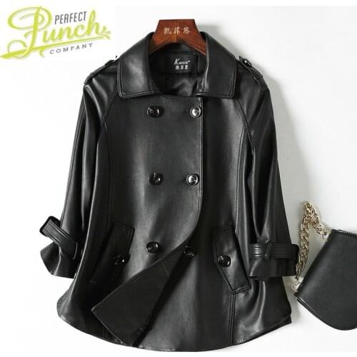 Spring Autumn Genuine 2021 Leather Jacket Sheepskin Coat Windbreaker Cloak Korean Jackets for Women Veste Femme KFS18999-8