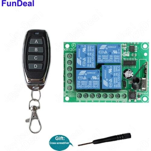 433MHz Universal Wireless Remote DC 12V 4CH 10A Relay And RF Transmitter Remote LED/Light/Fan/Home Appliance Control Switch