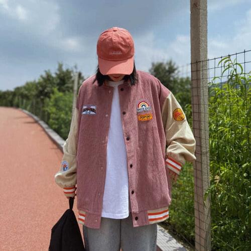 Spring Corduroy Coat American Baseball Bomber Students Jacket Loose Men Women Couples Tops Harajuku Plus Size Streetwear Be Free