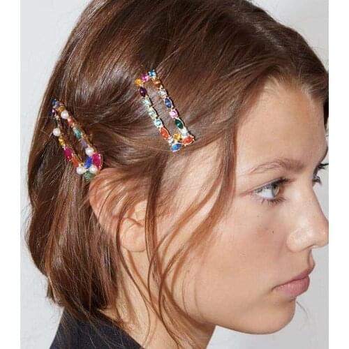 Vintage colorful rhinestone crystal hairpins hairclips hairgrips barrettes headwear hair clips grips accessories for women