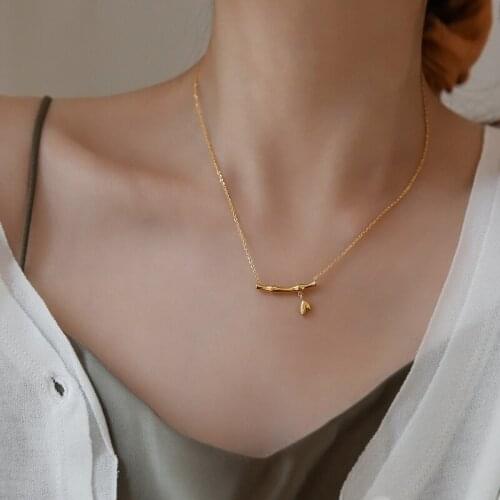 YUN RUO 2021 New Arrivals 18 K Gold Bamboo Pendant Necklace Female 316 L Titanium Steel Chain Jewelry Wholesale ACC Never Fade