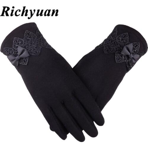 Women Gloves For Winter Lace Bow Gloves Ladies Girls guantes Touch Screen Mittens Wool Glove for Women Warm Gloves