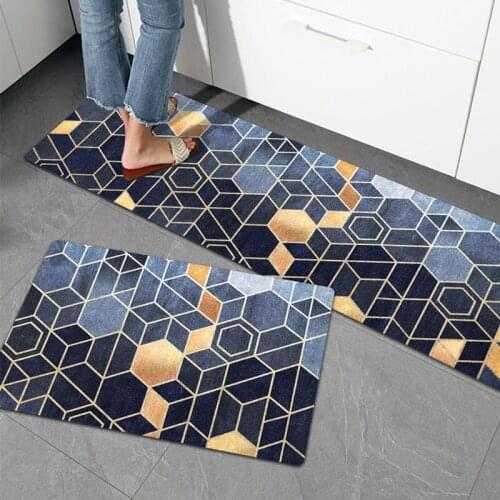 1PC PVC Kitchen Mat Nordic Geometric Style Waterproof Oilproof Kitchen Carpet for Floor Non Slip Hallway Rug for Bedroom Doormat