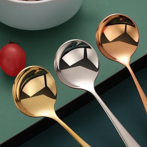 1pc Steel Round Head Soup Spoon With Long Handlle Dessert Cake Spoon Coffee Spoon Tea Spoon Dinnerware