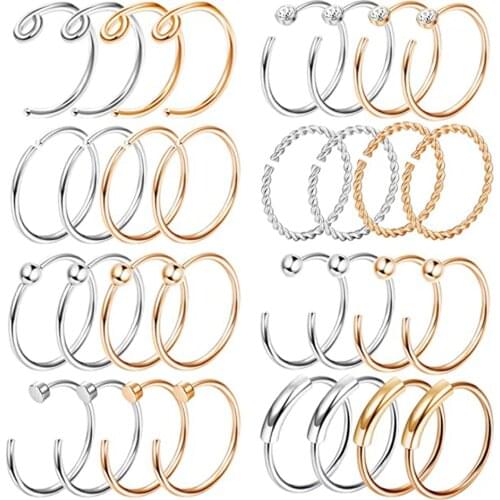 20G 4PCS Stainless Steel Body Jewelry Piercing Nose Ring Hoop Silver Rose gold