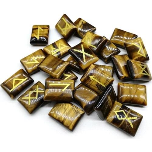 25Pcs Tigereye Healing Gemstone Rune Stones Engraved Elder Futhark Rune Set Meditation Divination Healing Chakra Reiki