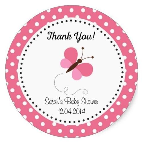 3.8cm Cute Butterfly Baby Shower Sticker Pink