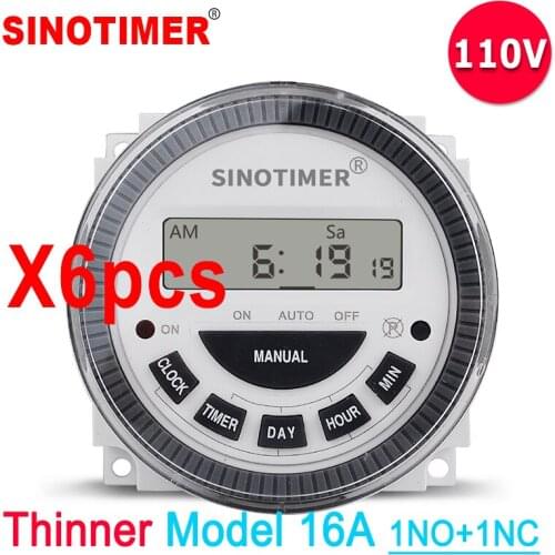 Wholesales 6PCS Compact Style TM619 AC 110V Digital LCD Programmable Time Switch Relay With UL Listed Relay 16A Easy Wiring