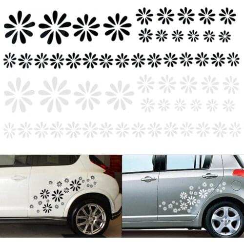 60pcs/Set Durable PVC 2 Colors Broken Flower Totem Personality Car Racing Waist Line Mudguard Body Side Body Sticker