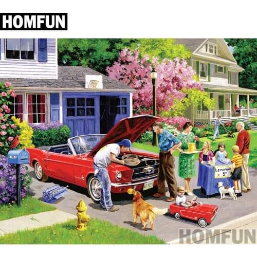 HOMFUN Full Square/Round Drill 5D DIY Diamond Painting "Repair the car" 3D Embroidery Cross Stitch 5D Home Decor A00784