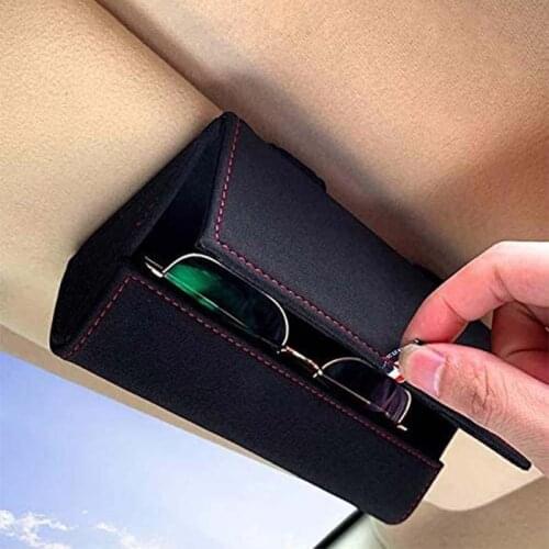 Car Leather Glasses Case Portable Leather Sunglasses Ticket Storage Box Multifunctional Car Sun Visor Storage Bag Glasses Case
