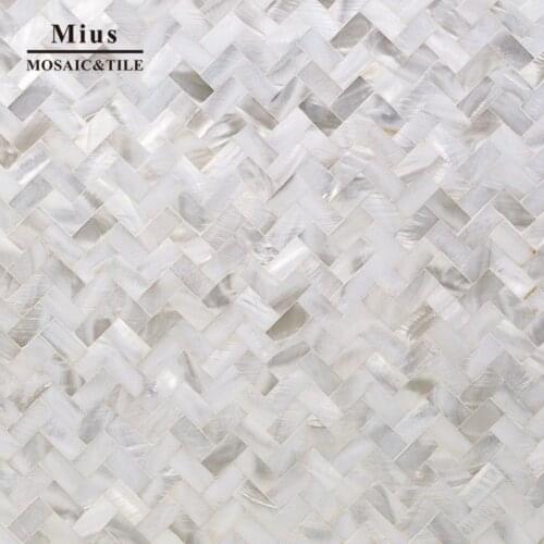 White natural pearl herringbone shell tile for ktichen backsplash DIY wallpaper