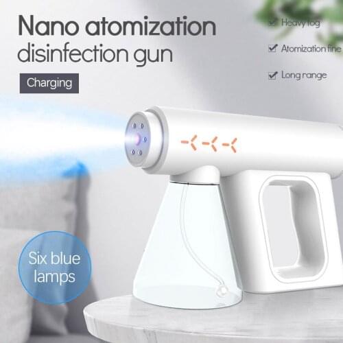 300/500ml Wireless Disinfection Sprayer Handheld Blue Light Nano Atomization Disinfection Gun USB Rechargeable Steam Spray Gun