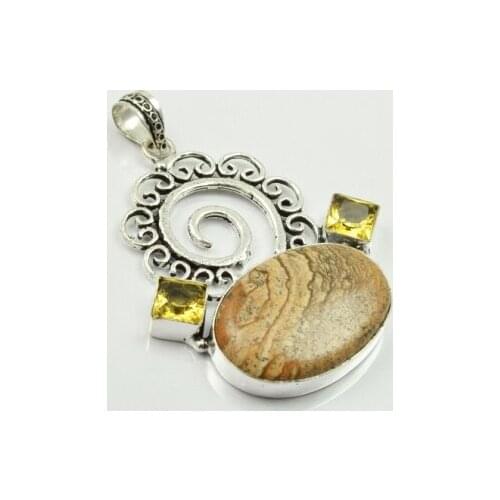Picture Jaspers & Citrines Pendant Silver Overlay over Copper , 63 mm, P2711