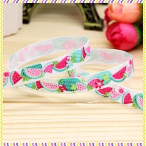 DHK 3/8'' 5yards watermelon printed grosgrain ribbon headwear hair bow diy party decoration OEM Wholesale 9mm C1292