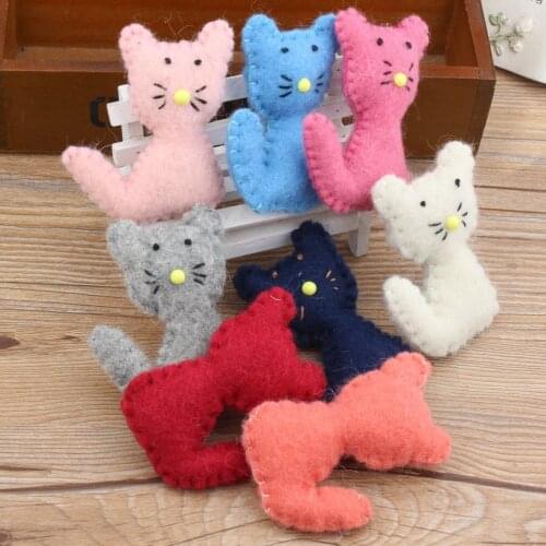 Free Shipping 10PCS Handmade Wool Felt Patch Crafts Kawaii Animal Cat Button Patch Sticker Fit for Girls Hair jewelry Keyring