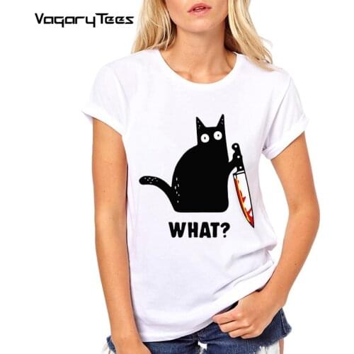 Humor Black cat t-shirt Cat What Funny Black Cat Gift For Cats Lovers Female short-sleeve off white women clothing tops tees