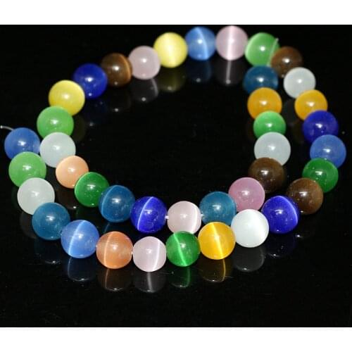 Bohemia style smooth round multicolor crystal cat eyes beads 4,6,8,10,12mm Mexican opal fashion jewelry making 14inch B1574