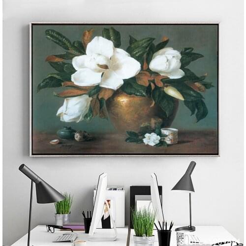 Cotton no frame classical white flowers green leaves canvas printings oil painting printed on cotton wall art decoration picture