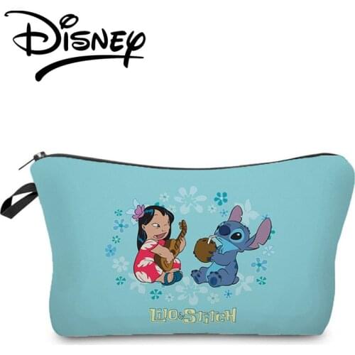 Disney Lilo & Stitch Printing Cosmetic Bags Cute Child Cartoon Candy Organizer Bag Blue Pouchs Bag Women Makeup Bag Wholesale