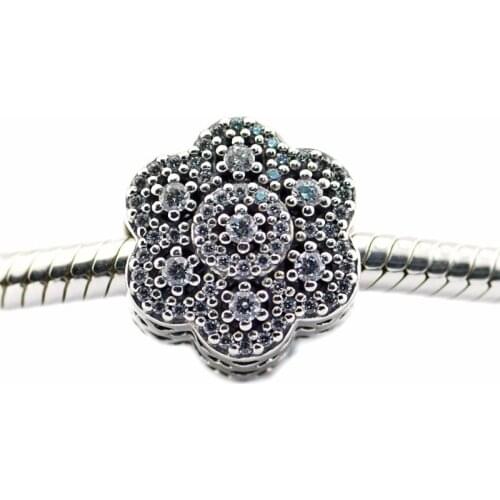 Crystalized Floral Clear CZ Beads for Silver 925 Original Charms Bracelets Paved Stones Winter Charm Beads for Jewelry Making