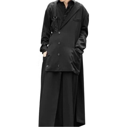 Mens suit coat double windbreaker double breasted black casual loose large Tibetan robe coat coat