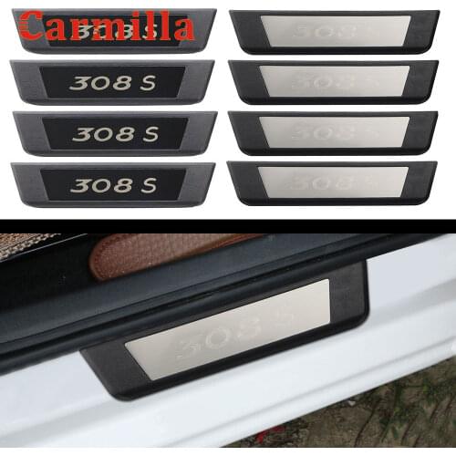 4Pcs Car Door Sill Scruff Plate Cover Sticker Fit for Peugeot 308 308s Auto Door Threshold Scuff Plate Guards Accessories