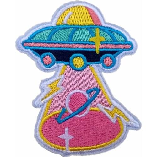 Spaceship Embroidery Patches Cartoon Cute UFO Logo Iron on Sewing Badges DIY for Clothing T-Shirts Bags Caps Accessories Custom