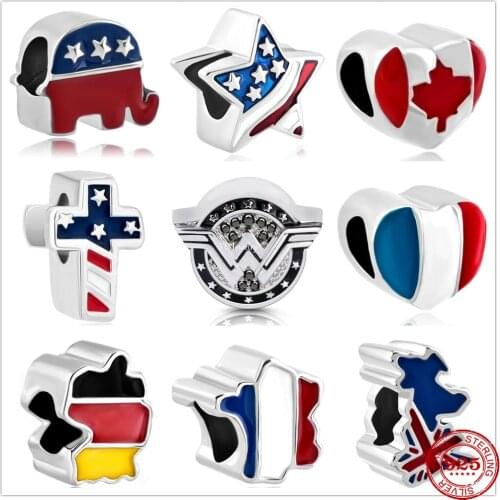 New Original Silver National flag Charm Bead fit Pandora charms silver 925 beads Bracelet for women DIY Jewelry Gift
