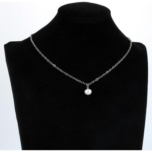 Natural Freshwater Pearl Charm Necklace For Women Girls 18" Silver Color O Chain White Pink Pearl Pendant Choker Necklace