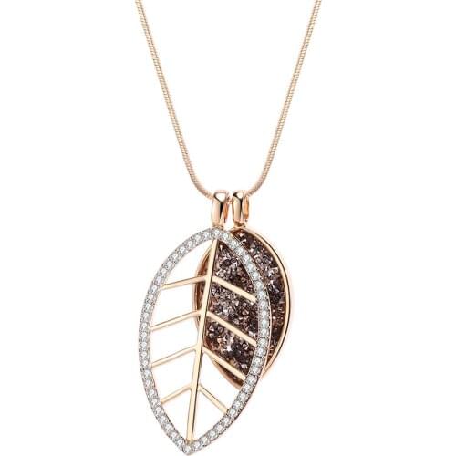 New Big Crystal Leaves Pendant Necklace For Women Gold Silver Color Long Sweater Chain Gift For Mom Fashion Jewelry Collar mujer