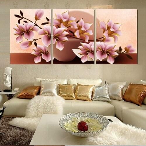 Pink impression Flower Print Poster DIY Art Oil Wall portrait Picture 3 Panel Modern canvas prints painting Home Decoration